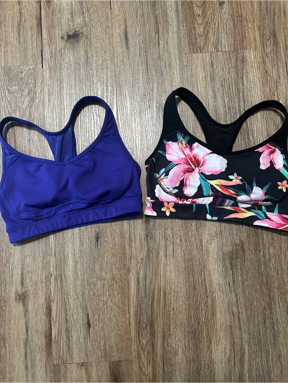 Old Navy Purple Sports Bra & Black Floral Racerback Set